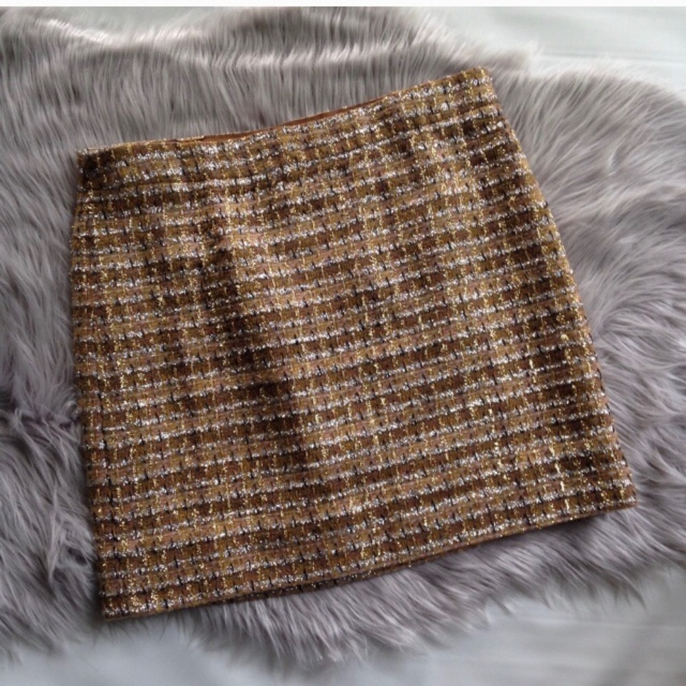 J. Crew Sparkle Mini Skirt gold silver tan
